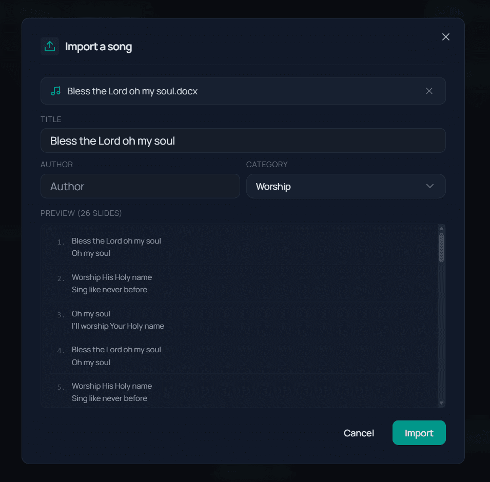Song import interface